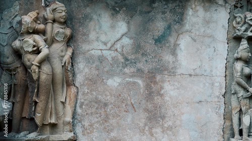 Famous Stone Carving Sculptures Of Khajuraho In India, Erotic educational sculptures of temples of Khajuraho, Madhya Pradesh. Beautiful Stone Carvings In Khajuraho Temple, UNESCO World Heritage Site 