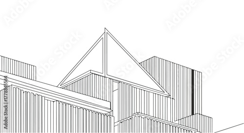 Geometric structure abstract modern architecture vector line art illustration.