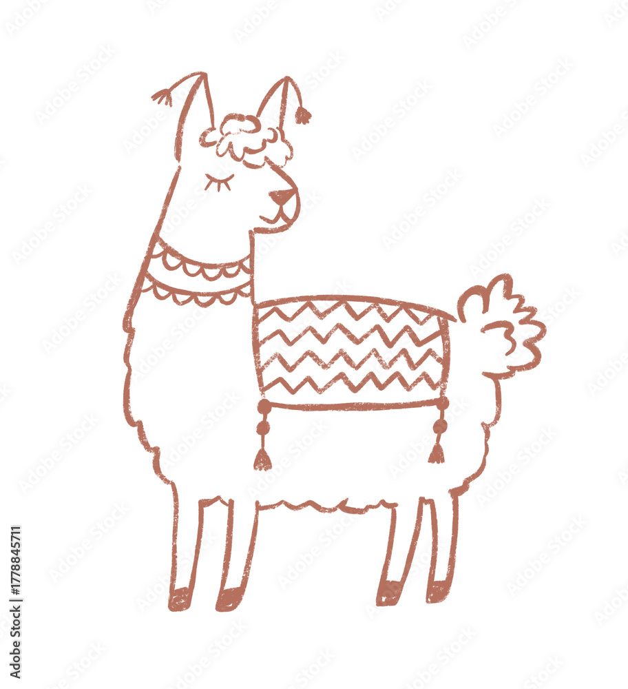 Naklejka premium Hand-Drawn Illustration of a Llama with Saddle