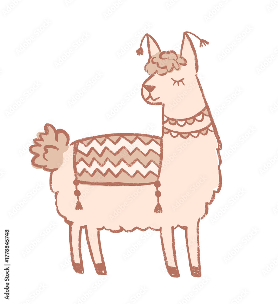 Obraz premium Hand-Drawn Illustration of a Llama with Saddle