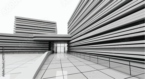 Modern abstract building perspective architecture vector line art illustration.