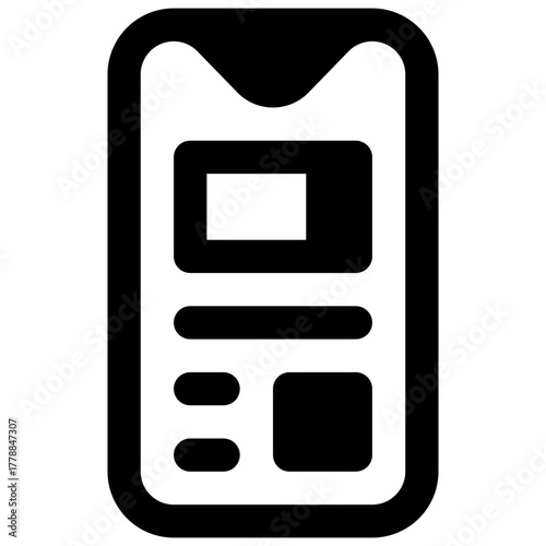 Mobile phone. Outlined stroke vector icon with black-filled details.