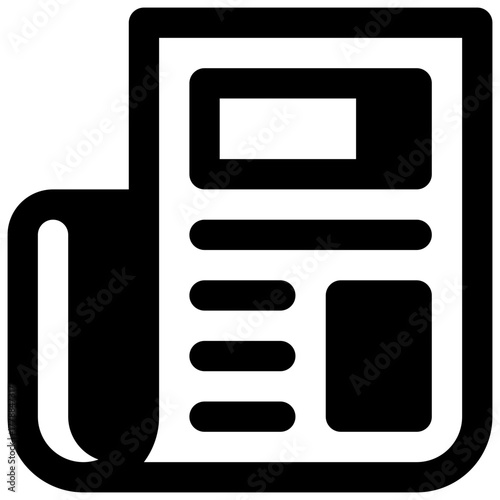 Newspaper. Outlined stroke vector icon with black-filled details.