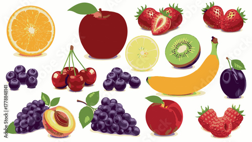Assortment Of Fresh Fruits And Berries On White Background