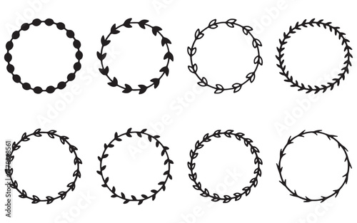 Collection of Hand Drawn Floral Wreaths for Decoration Invitations and Other Creative Projects and Designs with Different Leaf Arrangements