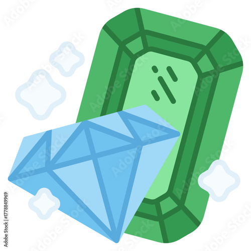 Diamond And Emerald vector icon. Jewelry icon flat style. perfect use for logo, presentation, website, and more. modern icon design color style