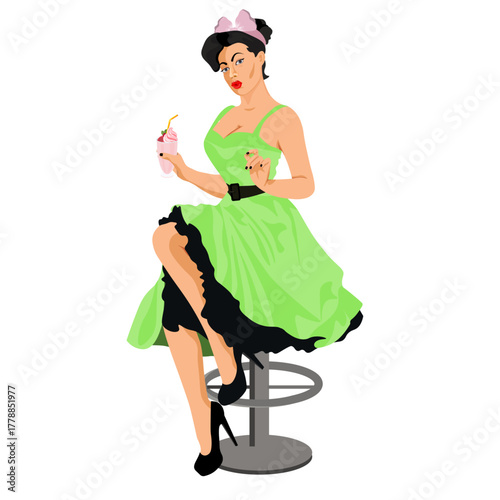 Retro-style girl with a milkshake