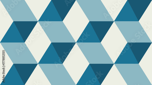 Geometric pattern with blue and white rhombus shapes creating an optical illusion of depth and dimension