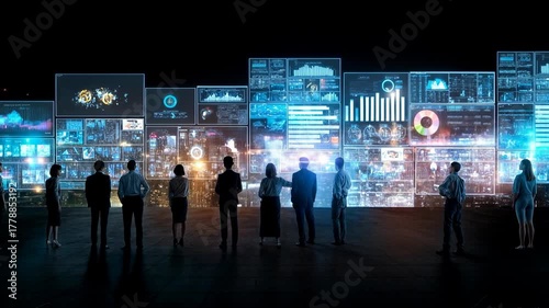 Wallpaper Mural Business team analyzing digital data in futuristic control room, technology innovation and analytics concept Torontodigital.ca