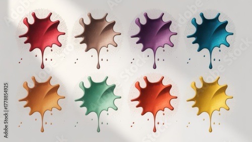 Collection of colorful paint splatters resembling autumn leaves
