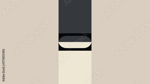 An abstract image featuring a vertical stripe with gray and white sections and rounded rectangle shape