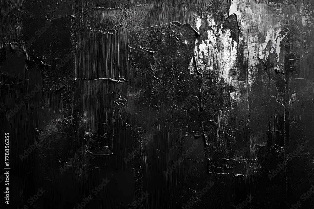 Obraz premium Abstract black and white textured surface with streaks and highlights. Dark grunge texture as background