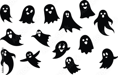 ghosts icon set, vector, design, black and white
