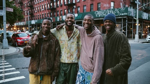 Wallpaper Mural Group of young friends laughing together on city street, urban diversity and energy symbolizing connection and joy of friendship Torontodigital.ca