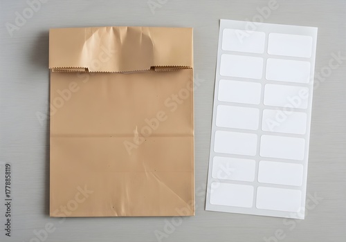 An open door with a blank paper label on the wall and an empty cardboard container package template