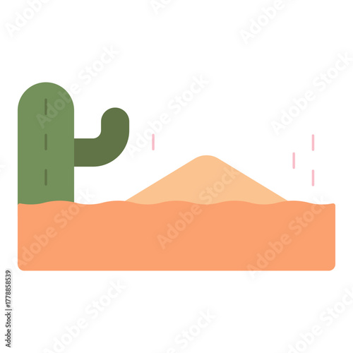 hot desert landscape with cactus plant flat icon