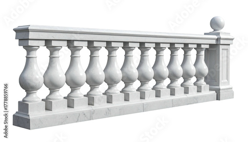 Marble balustrade section, classic design, isolated on black