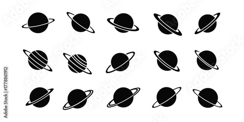 Collection of planet icons isolated on white background for space designs
