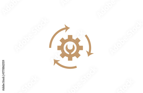 Circular workflow icon with gear and arrows symbolizing process and efficiency