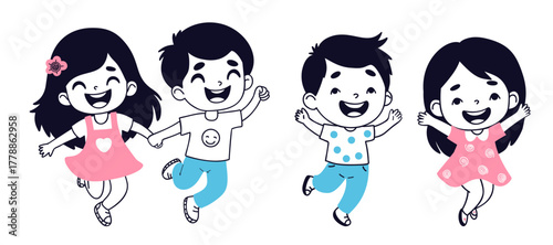 Happy Children. Cute kids Girl and Boy Set. Isolated Doodle hand drawing character for design, posters, cards, education, and childish project. Vector Illustration. Not AI