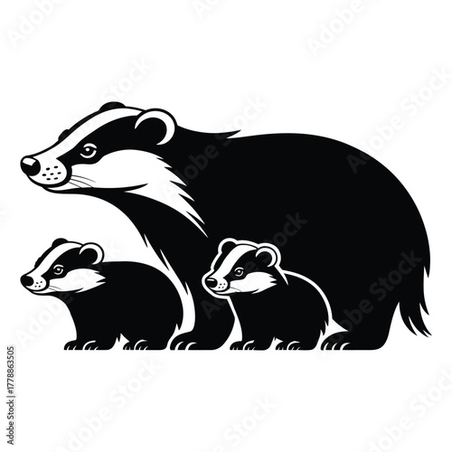 Badger family Vector, Silhouette, Illustration
