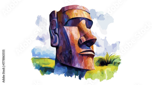 Easter Island - Rapa Nui. Easter Island - Rapa Nui hand drawn watercolor illustration