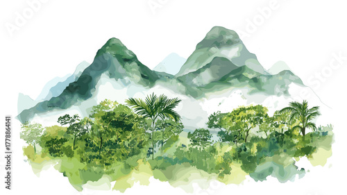 Montagne dArgent. Montagne dArgent hand drawn watercolor illustration