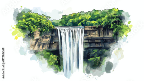 Orinduik Falls. Orinduik Falls hand drawn watercolor illustration