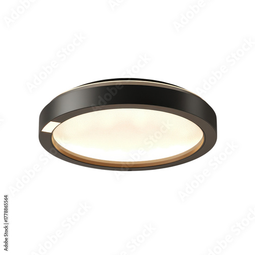 Modern led ceiling light fixture with black frame on transparent background