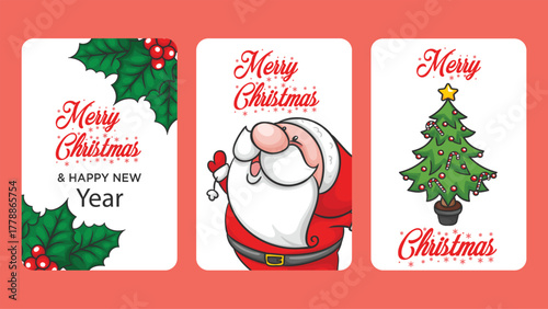 A trending, vector template collection of Merry Christmas cards, posters, and banners featuring hand-drawn elements like bows, fir branches, candles, and cocktails, presented in an elegant, vintage co