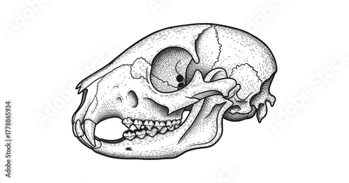Intricate hand-drawn animal skull on white background