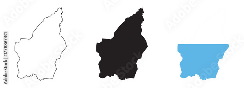 San Marino map vector set with editable country outline black silhouette and national flag featuring white and light blue stripes with coat of arms for geography and education design use