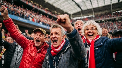 Wallpaper Mural Fans celebrating victory at stadium, cheering and excitement captured in dynamic sports atmosphere Torontodigital.ca