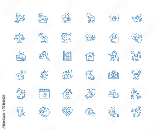 cat pet animal feline domestic icon set