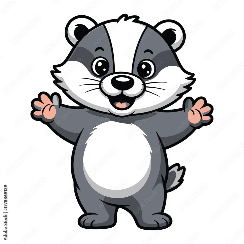 Obraz premium Adorable badger cartoon character standing with open arms cute animal illustration with friendly expression and welcoming gesture