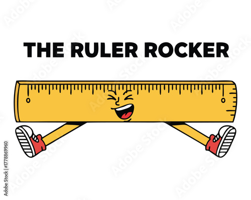 The Ruler Rocker: Fun Yellow Measuring Tool Mascot with Sneakers