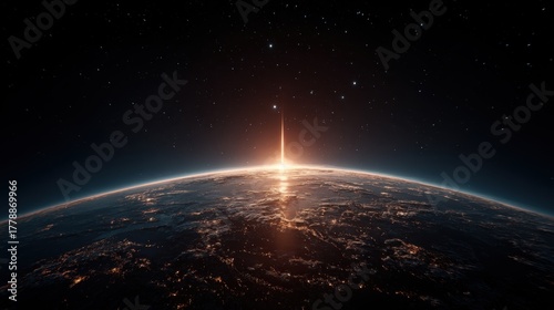 Dramatic Sunrise Over Earth With Stars and Endless Space Background