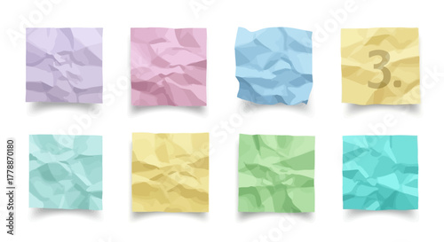 Illustrative array of multicolored crumpled paper sheets conveying creative concepts and