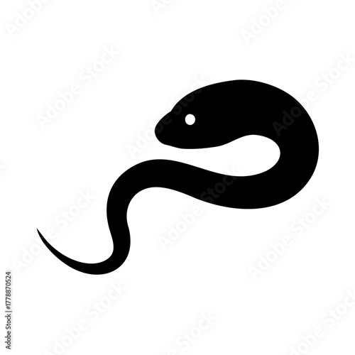 Black Eel or Simple Snake Silhouette Vector Icon Isolated on White Background