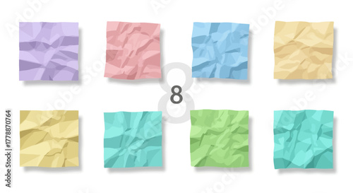 Colorful crumpled paper notes with an artistic background, ideal for creative design resources