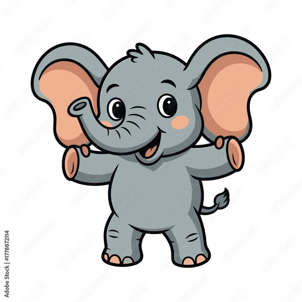 Fototapeta premium Adorable cartoon elephant with big ears and a happy smile, the cute animal is ready to play and have fun