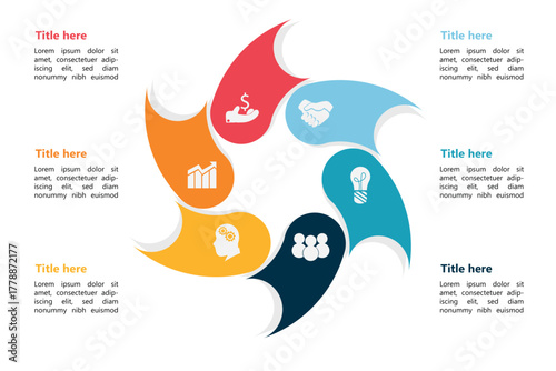 Creative spiral infographic diagram with colorful elements for business presentation, teamwork, and data visualization. Perfect for planning, management, and strategy concept.