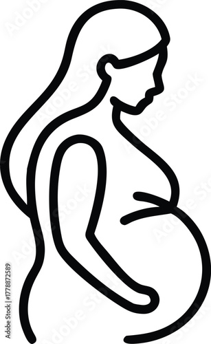 Minimalist line drawing of a pregnant woman silhouette representing motherhood, maternity, care, and beauty in simplicity