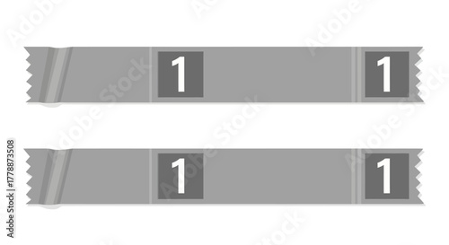 Vector graphic displaying two gray tickets or labels marked with the number one in a rectangular