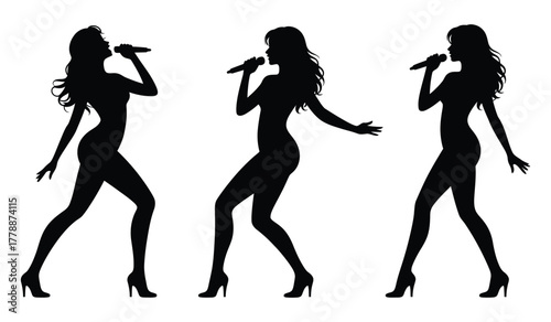 Female Singer Silhouette Vector Set