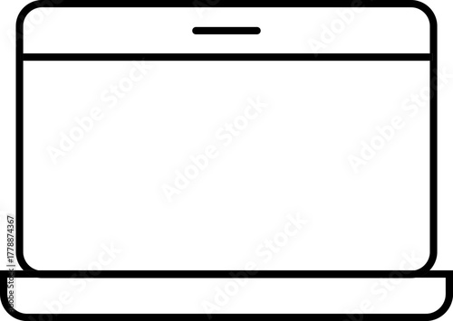 A simplistic illustration of an open laptop, highlighting its sleek design and minimalist style. The laptop is depicted with clean lines, conveying its functionality and tech aesthetic