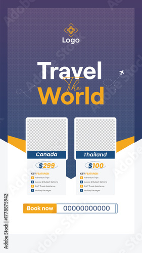 Travel agency social media story design template for vacation, holiday, and tourism promotion