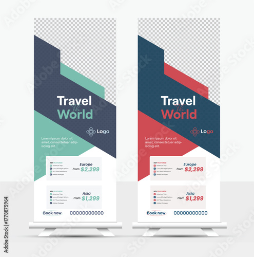 Stylish vacation roll-up banner for travel company marketing and holiday advertising