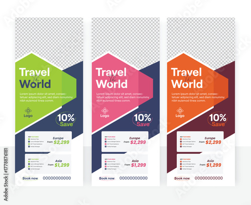 Professional roll-up banner for travel business, tourism, and holiday service promotion