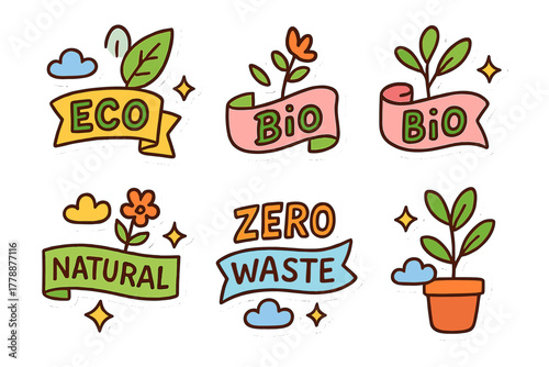 Eco lifestyle flat icon set. featuring eco, bio, natural, zero waste symbols